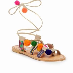 Pom Pom Ankle Wrap Sandals